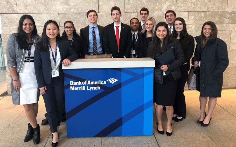 Students at the Bank of America building