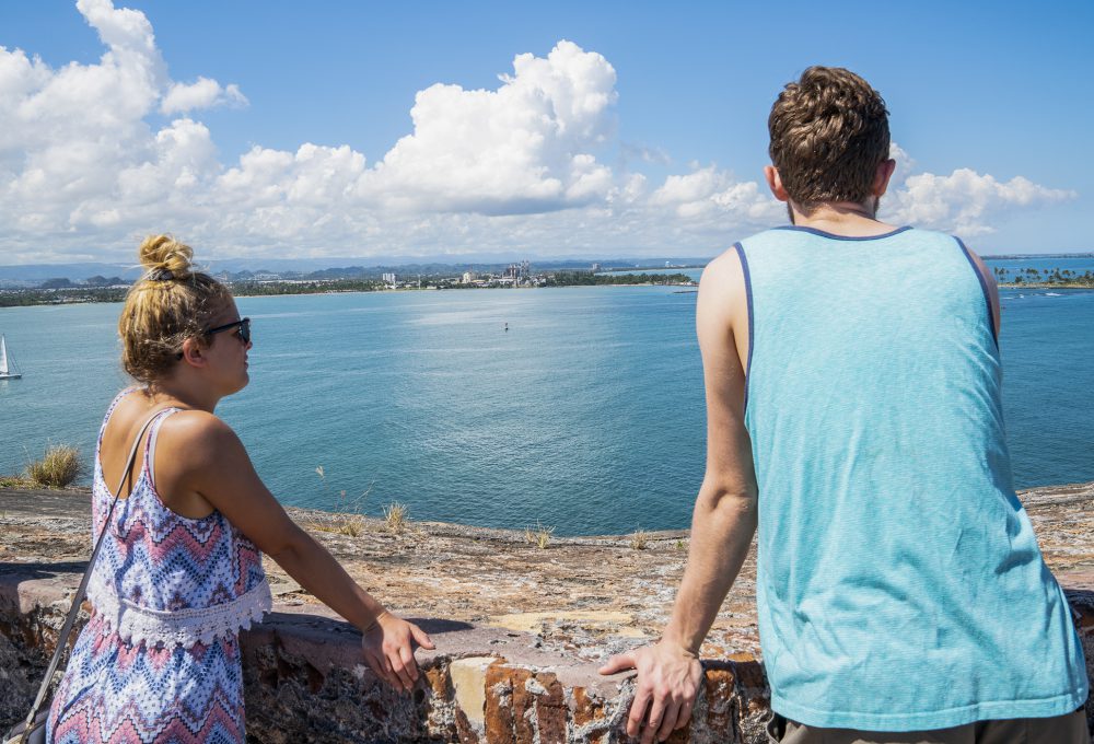 Students look out upon the ocean and bay in Puerto Rico
