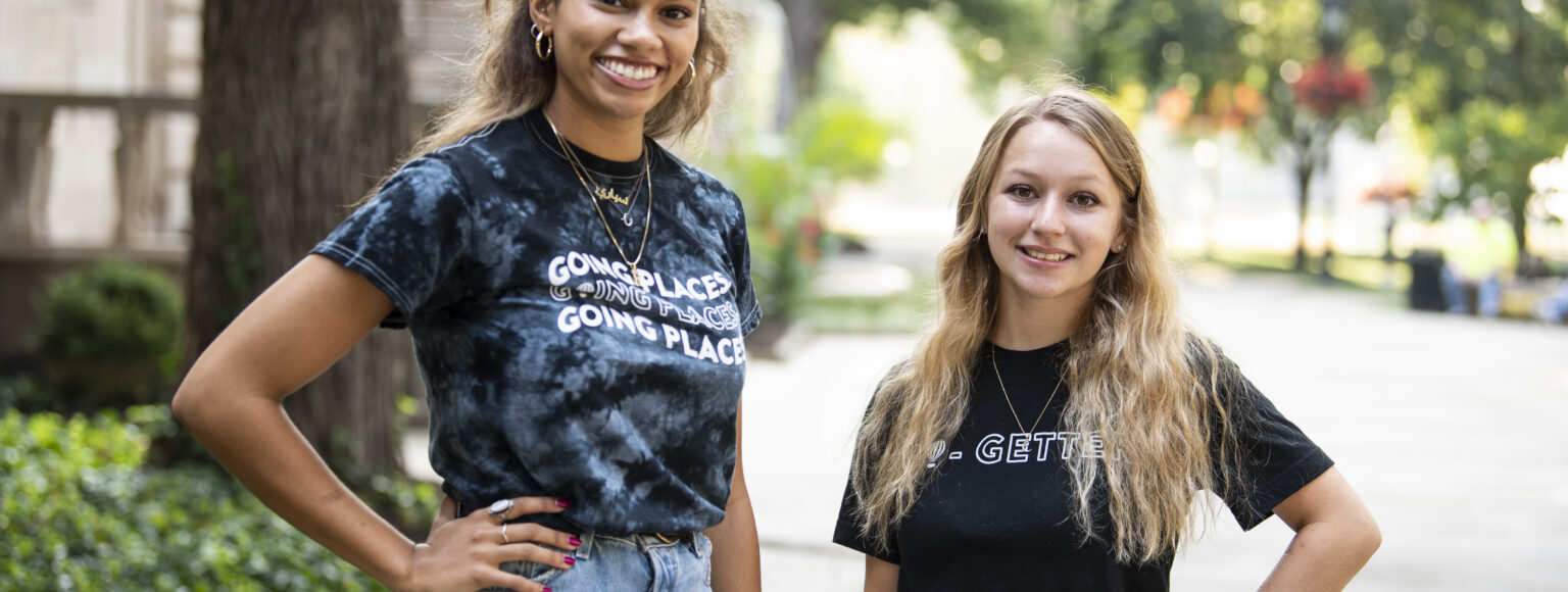 Saxby's student CEO's Ceari "Robbie" Robinson and Angel Albright-Sexton on campus near the William Pitt Union.